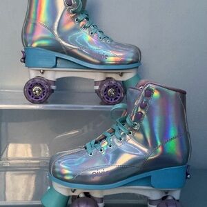 Shimmering Holographic Roller Skates for Kids